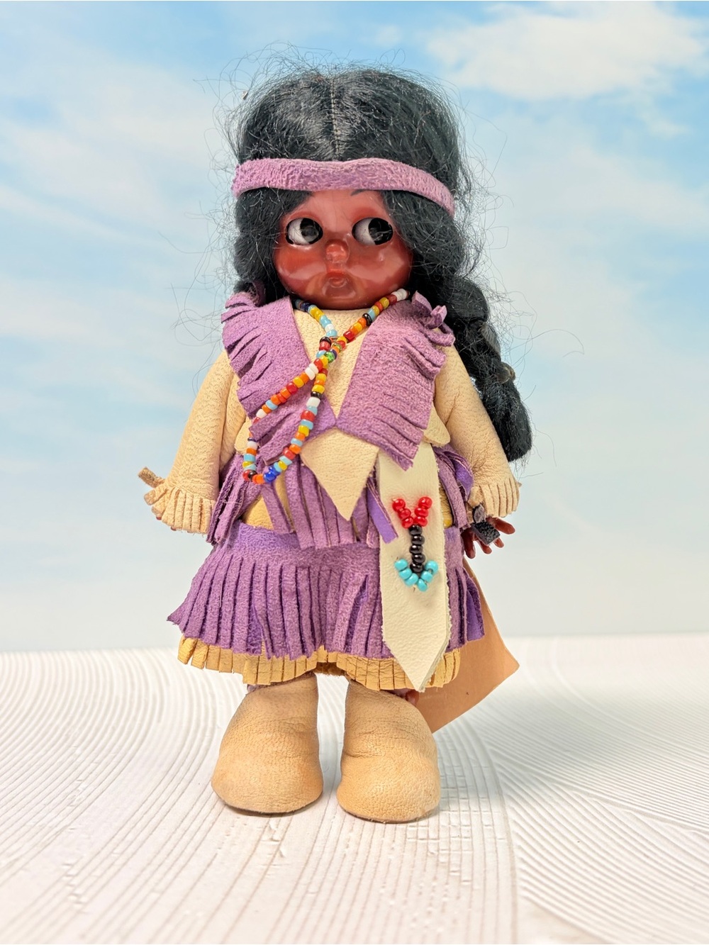 Vintage Carlson Dolls Kind 460 Leather Beaded Doll 6” Made in USA with Tag